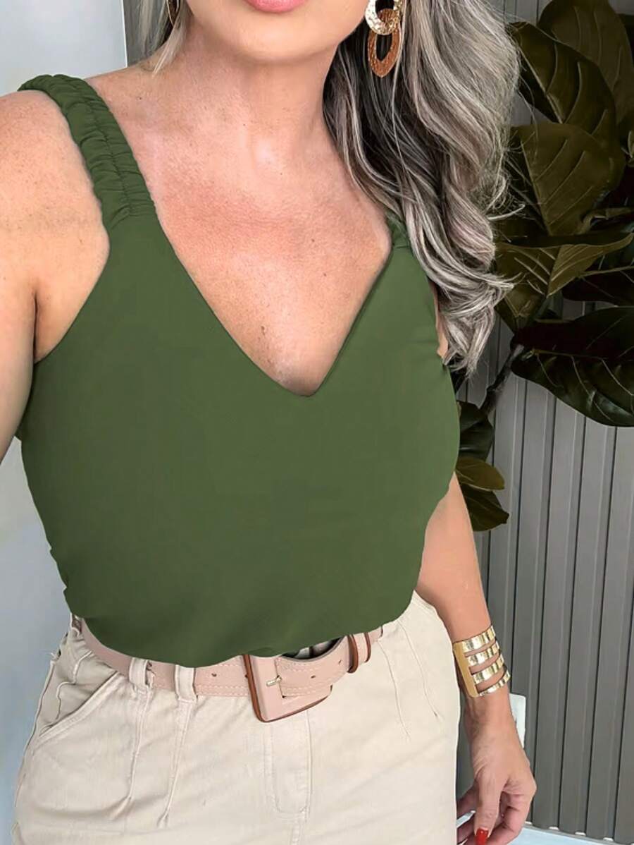 Women Tank Tops & Camis - Army Green - View 1