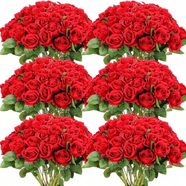 Paquete de 12 piezas de rosas de seda artificial y flores secas, hojas de follaje de plástico, rosas falsas realistas para decoración del hogar, boda, fiestas, centros de mesa, Día de San Valentín, regalo