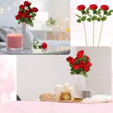 Paquete de 12 piezas de rosas de seda artificial y flores secas, hojas de follaje de plástico, rosas falsas realistas para decoración del hogar, boda, fiestas, centros de mesa, Día de San Valentín, regalo