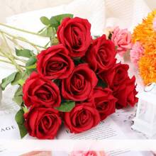 Paquete de 12 piezas de rosas de seda artificial y flores secas, hojas de follaje de plástico, rosas falsas realistas para decoración del hogar, boda, fiestas, centros de mesa, Día de San Valentín, regalo