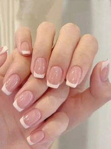 24入組迷人閃爍黑曜石貓眼法式中號全套壓克力假指甲組，美甲配件 - 彩色 - 查看 1