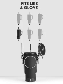 1个氯丁橡胶保温水瓶套，带肩带，便携式饮料套，时尚配饰，粉色图案设计，水瓶保护套 - 黑色 - 查看 3