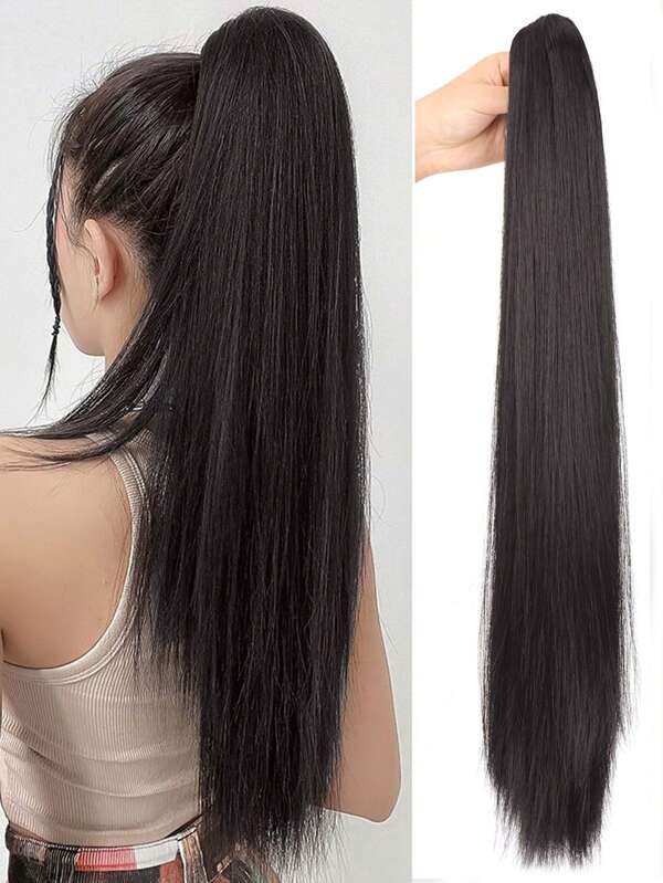Black Claw Clip Ponytail Extensions,18~32 Inch Super Long Straight Synthetic Ponytail For Women