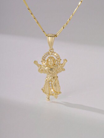 1入華麗銅鑲崁立體耶穌吊墜項鍊，配有美麗的祝愿禮盒，適合情侶，朋友或摯友禮物贈送，適合日常或節日場合佩戴