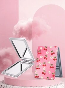 折叠式迷你化妆镜，蝴蝶结设计，轻巧超薄，方便携带，优质皮革涂层，亮银色纳米电镀镜框，细节精致，适合各种场合和所有人使用，可折叠方形设计，便于携带。 - 彩色 - 查看 2