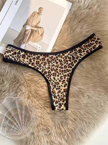 4 件装性感镂空豹纹和斑马纹女士内裤透气丁字裤，低腰弹力，低腰 - 彩色 - 查看 3
