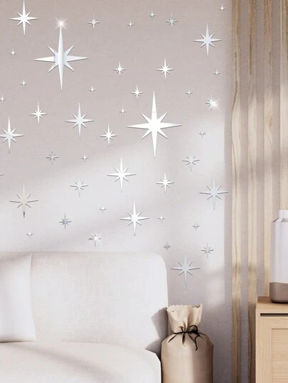 82pcs Reflective Acrylic Star Design Decorative Lines Shaped Mirror Stickers, Self-Designed 3D Art Decals For Living Room Mirror Wall Wall Decor Room Decor Wall Mirror Mirror For Room Home Decor Bathroom Decor Living Room Decor