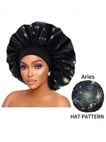 1 pezzo Cuffia in satin con stampa personalizzata delle 12 costellazioni, ampia fascia elastica, cappello da notte, cuffia per doccia, accessori per capelli e prodotti per parrucchiere, salone di bellezza, articoli da viaggio essenziali