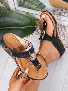 Women's Wedge Flip Flops, Stylish Hollow Platform Slide Sandals, Fashion Summer Outdoor Beach Vacation Shoes