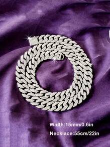 kuuioe 1 件 15 毫米环链马衔索链项链，3 排水钻嘻哈项链水钻链适合父亲节礼物 - 菱形 - 查看 15