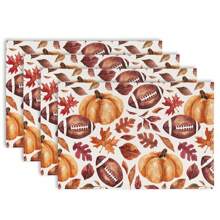 1 件枫叶图案秋季亚麻餐垫，12x18 英寸季节性感恩节厨房餐桌装饰，适用于派对和家庭晚餐、万圣节装饰、家居装饰万圣节派对