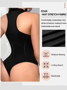 1Pc Women's Mock Neck Bodysuits Sleeveless Basic Tank Top Body Suit Shirts Suitable For All - Black - View 2