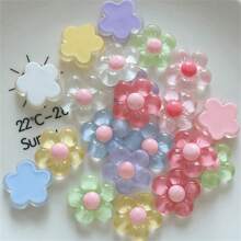 10pcs Mixed Pack Transparent Seven-Color Cartoon Flower Shaped Diy Accessory For Earrings, Hair Accessories, Stationery, Phone Case, Keychain, Cup, Fridge Sticker & Decorative Material, Includes Double-Sided Tape Valentines