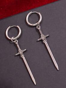 1Pair Gothic Vintage Sword Alloy Earrings For Women Man Fashion Cool Punk Rock Party Jewelry Accessories Gift Fantasy Cross Dagger Ear Hooks