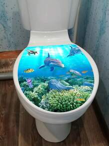 1pc Cartoon Dolphin Self-Adhesive PVC Toilet Lid Sticker Decorated With Sea Creatures, Stickers, Wall Decal, Vinyl Decal For Home Decorations, Spring Decoration Items Refresh Your Home, Festival Decoration Stickers Gifts Birthday Graduation
