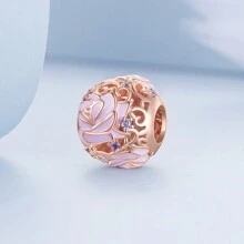 WOSTU 1 pièce Charme de fleur romantique rose violette en argent sterling 925, breloque en forme de cœur de cerisier rose, perles de phalaenopsis, pendentif Tour Eiffel et rose rouge sertis de zircone cubique rose doré, pour bracelet et collier DIY pour femmes. Cadeau pour maman, amie, fille.
