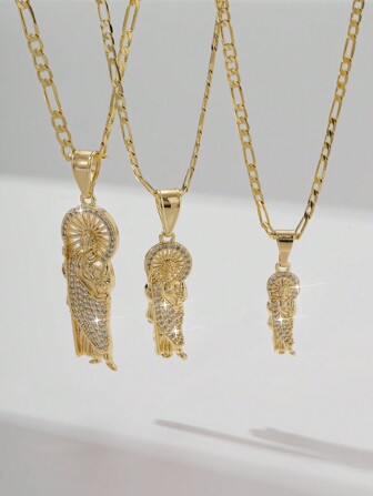 1pc Luxurious Copper Zirconia St. Jude Pendant Necklace, Various Sizes, Best Wishes Gift Box, Suitable For Lovers, Friends, Daily Or Festival Wear, Prayer