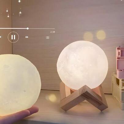 1个创意INS月球灯床头柜灯卧室床头柜小夜灯星空投影梦幻灯（塑料支架颜色随机）