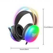 ONIKUMA 黑色游戏耳机全新全动态 RGB 灯有线耳机带麦克风降噪功能，适合 PC 游戏玩家 - 黑色 - 查看 7