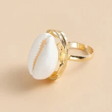 1 pieza Anillo abierto retro con conchas de playa - Dorado - Ver 3