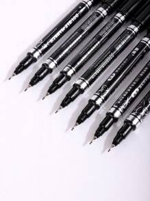 Black Permanent Marker Pen, 10pcs Fine Point Black Markers , Waterproof, Oil-Based, Small Double-Headed Marker Pen For Office And School Supplies, Cartoon Drawing And Sketching Back To School
