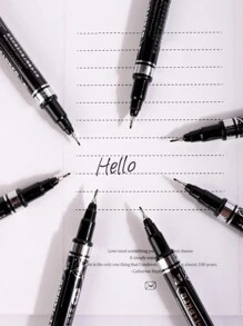Black Permanent Marker Pen, 10pcs Fine Point Black Markers , Waterproof, Oil-Based, Small Double-Headed Marker Pen For Office And School Supplies, Cartoon Drawing And Sketching Back To School