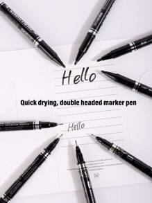 Black Permanent Marker Pen, 10pcs Fine Point Black Markers , Waterproof, Oil-Based, Small Double-Headed Marker Pen For Office And School Supplies, Cartoon Drawing And Sketching Back To School