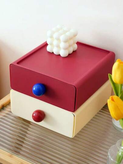 1pc Desktop Drawer Style Cosmetic Organizer, Office Desk Dormitory Multi-Layer Storage Box, Stackable Storage Container, Perfect For Sorting