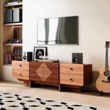 TV Stand For 75+ Inch TV, Mid Century Modern Entertainment Center With 4 Drawers,Storage Cabinet, Large Boho Media TV Console, 66 Inch Long Television Stand For Living Room,Cherry - 櫻桃 - 查看 6