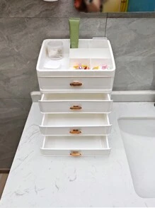 1pc 4-Layer White Cosmetic Storage Box, Desktop Storage Cabinet, Compartment Rack, Dormitory Dresser, Shelf, Dormitory Sundries, Plastic Basket, Storage Box, Drawer. - White - View 2