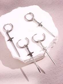 1Pair Gothic Vintage Sword Alloy Earrings For Women Man Fashion Cool Punk Rock Party Jewelry Accessories Gift Fantasy Cross Dagger Ear Hooks