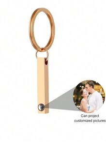 個性化圖片投影鑰匙扣，經典不銹鋼條狀吊墜鑰環，個性化Nano投影照片鑰扣，找失物標籤車鑰匙扣，適合作為父親或男友生日家庭珠寶禮物 - 金色 - 查看 3