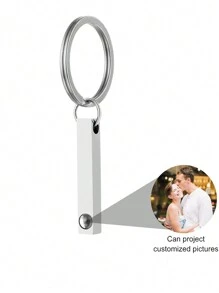 個性化圖片投影鑰匙扣，經典不銹鋼條狀吊墜鑰環，個性化Nano投影照片鑰扣，找失物標籤車鑰匙扣，適合作為父親或男友生日家庭珠寶禮物 - 金色 - 查看 4