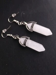 1對高時尚天然石六角柱長耳環，紫晶玫瑰石英紅玉髓療癒能量女性珠寶 - Hexagonal - 查看 14