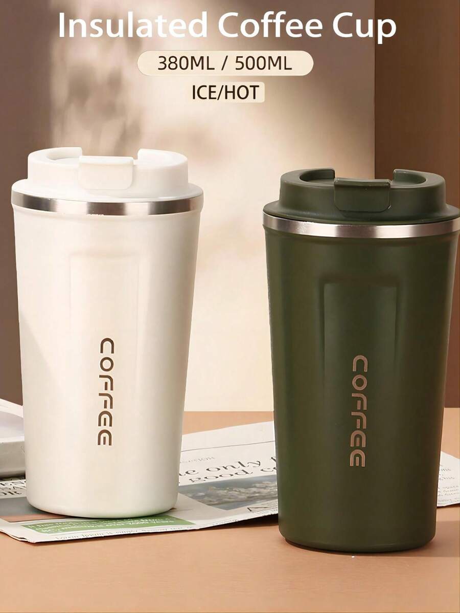 BENNY 380ml/510ml-便携式304不锈钢咖啡杯L真空隔热防漏旅行杯适用于办公室、健身房、汽车保温水杯、双层不锈钢保温杯、防滑外壳真空保温杯、旅行、户外、露营