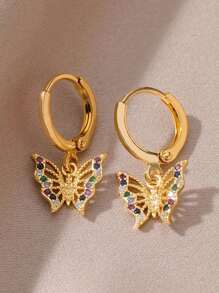 1Pair Zirconia Butterfly Earrings For Women Stainless Steel Gold Color Butterfly Earring 2024 Fashionable Girl Y2k Jewelry - Yellow Gold - View 2