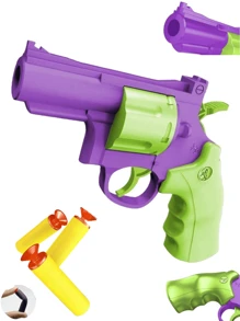 Revolver de juguete con 6 balas blandas antiestrés Fidget Toy de descompresión larga alcance lanzador blaster plástico 3d Zanahoria Rábano Carrot Knife Gun Toy dispara verde con morado juego moda - Morado con verde - Ver 2