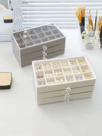 1入組三層珠寶收納盒，耳環戒指手鐲展示盒