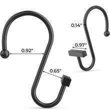 Black Shower Curtain Hooks, Bathroom Rustproof Curtain Rings, Modern Metal Decor Shower Hook Fits For Curtain Rod, Square T-Shaped Rod, Set Of 12 - Black - View 3