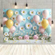 1 Stück Polyester Gänseblümchen Blumen Fotografie Hintergrund mit Makronen Luftballons für Geburtstag, Studiofotoshootings & Mehrzweck Frühling/Sommer Banner Dekorationen - Keine Stromversorgung benötigt, Weihnachten