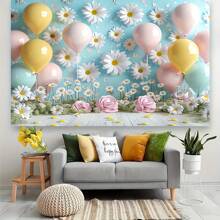 1 Stück Polyester Gänseblümchen Blumen Fotografie Hintergrund mit Makronen Luftballons für Geburtstag, Studiofotoshootings & Mehrzweck Frühling/Sommer Banner Dekorationen - Keine Stromversorgung benötigt, Weihnachten