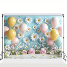 1 Stück Polyester Gänseblümchen Blumen Fotografie Hintergrund mit Makronen Luftballons für Geburtstag, Studiofotoshootings & Mehrzweck Frühling/Sommer Banner Dekorationen - Keine Stromversorgung benötigt, Weihnachten