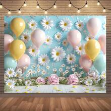 1 Stück Polyester Gänseblümchen Blumen Fotografie Hintergrund mit Makronen Luftballons für Geburtstag, Studiofotoshootings & Mehrzweck Frühling/Sommer Banner Dekorationen - Keine Stromversorgung benötigt, Weihnachten