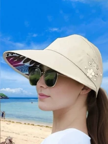 1 pieza Gorras de visera con decoración de flores con cuentas, gorra de sol plegable en unicolor con protección UV para mujer y niña, de moda y adecuado para actividades al aire libre - Multicolor - Ver 4