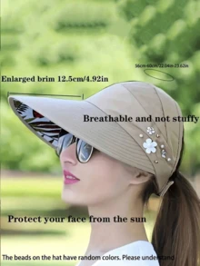 1 pieza Gorras de visera con decoración de flores con cuentas, gorra de sol plegable en unicolor con protección UV para mujer y niña, de moda y adecuado para actividades al aire libre - Multicolor - Ver 3