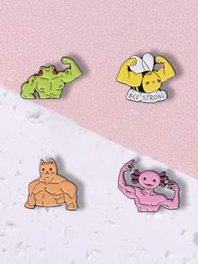 4入組卡通動物造型合金胸針套裝，適用於貓奴，衬衫&汗衫配件，徽章 - 綠色 - 查看 2