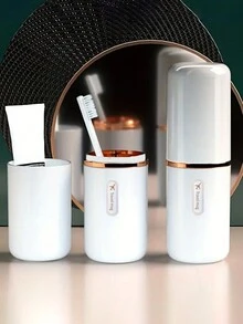 1入行動旅行牙刷收納盒口沖杯，優雅簡約設計，多功能牙刷攜帶盒，適用於度假旅行，學校露營，商務旅行和家用必備物品。