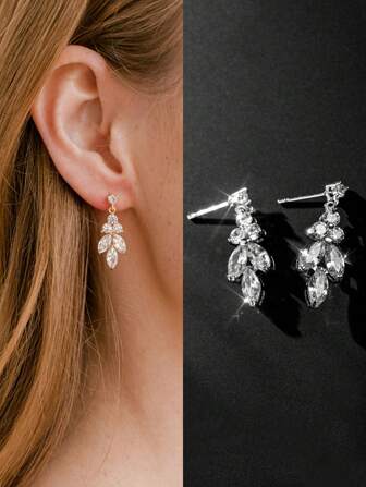 2 件时尚优雅方晶锆石新娘伴娘耳环，婚礼珠宝万圣节