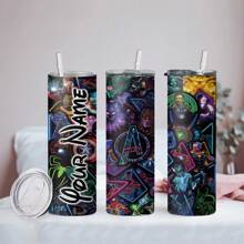 1pc 20oz Customized Name Heroes Pattern Stainless Steel Cup With Lid, Straw, Double Wall Insulated & Leakproof, Reusable Travel Mug Suitable For Birthday, Christmas, Easter, For Him Her, Boyfriend, Girlfriend, Dad, Mom, Family, Friends For Anniversaries, For Valentine's Day, For Mother's Day, For Birthdays, For Children's Day, For Father's Day, For Graduation, For Weddings, For Housewarming Dining Room, Living Room, Bedroom, Office, Tea Room, Home, School