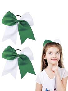 2个/包 绿色/白色啦啦队蝴蝶结，8英寸啦啦队发饰，大号啦啦队发夹带马尾辫发圈，适合青少年女孩垒球啦啦队服 - 綠色 - 查看 2